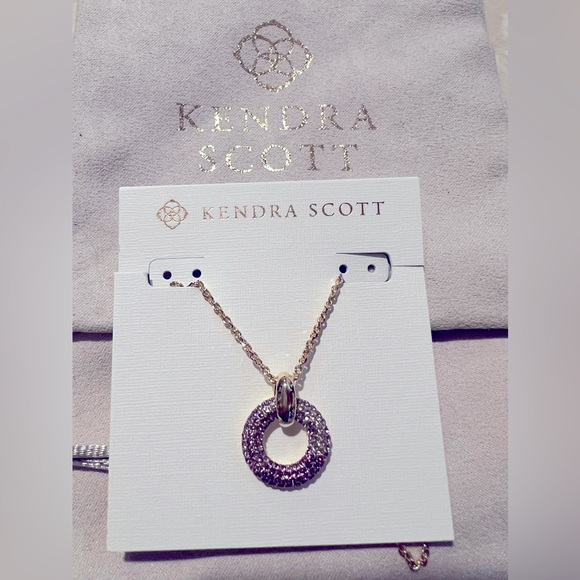 BNIB Kendra Scott Mikki Gold Pave Purple Mauve Ombré Mix Necklace and Earrings - Picture 8 of 12